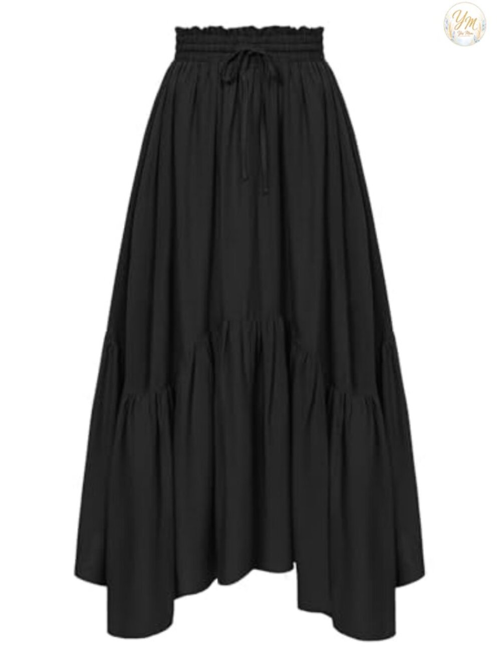 Flowy Boho Renaissance Maxi Skirt High Rise A-Line Asymmetrical Hem Pockets